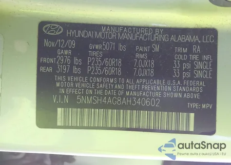 2010 Hyundai Santa Fe Se from USA, damaged, VIN 5NMSH4AG8AH340602